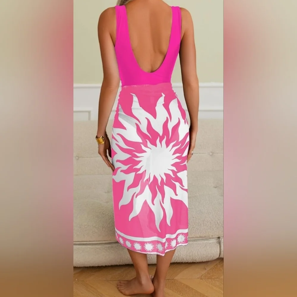 Vibrant Pink Women's One Piece Swimsuit With Wrap Size Med